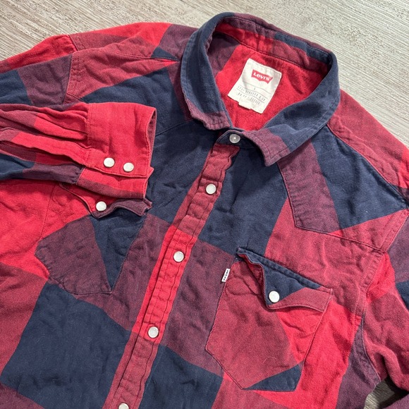 Levi's Tops - Levis Shirt Women Large Red Blue Cotton Buffalo Plaid Western Pearl Snap Rodeo